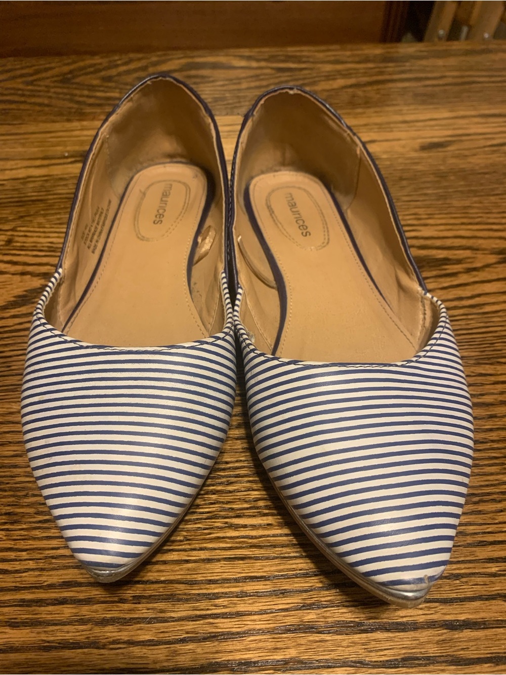 Maurices Navy and White Striped Pointed-Toe Flats Size 10